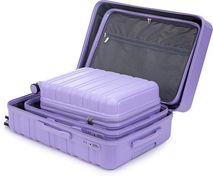 3-Piece Luggage Set 20/24/28'' Hard-shell with 360° Spinner Wheels & Combination Lock, Lightweight ABS Material for Travelling, Light Purple - Image 7