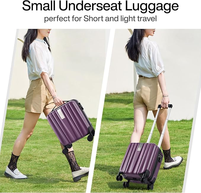 Hanke 14 Inch Underseat Carry On Luggage with Wheels Hard Shell Suitcases Lightweight Small Luggage for Weekender Mini Suitcase Carry On Bag Travel Luggage for Travel Rolling Suitcase.(Purple) - Image 2