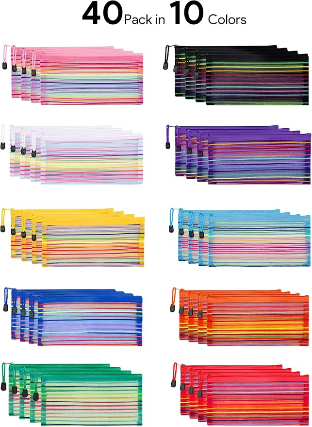 JARLINK Zipper Mesh Pouch, 40 Pcs multi-use Pencil Pouches in 10 Colors | Multipurpose Pencil Pouch Bulk for School, Office Supplies, Cosmetics, Makeup&Travel Accessories, Mixed Color - Image 4