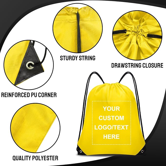 Grneric Custom Drawstring Bags Bulk 10/20/50/100/200 Pack, Promotional Items With Your Logo Personalized String Backpack for Gym, Sport, Travel, Yellow - Image 2