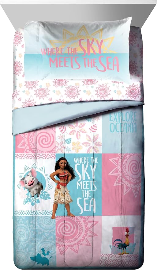 Disney Moana Twin Comforter Set 5 Piece Kids Bedding for Girls, Multi | Bed in a Bag, Comforter Sheets Sham Pillowcase, Official Brand, Soft Microfiber, Machine Washable, Easy Care, Girls Gift - Image 2