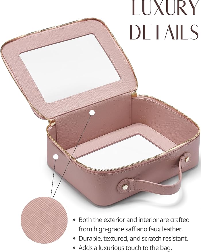 Popvibe Clear Makeup Case Set Pink Toiletry Bag Travel Large Clear Cosmetic Bag with Zipper, Big Make Up Bag Organizer Women Traveling TSA Approved Transparent Bag Car for Essentials - Image 4