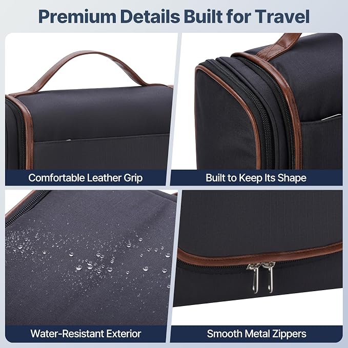 ZAHNI Men’s Hanging Toiletry Bag, Large Capacity Toiletry Organizer | Water-Resistant Toiletry Bag With 360° Hook, Multiple Compartments For Grooming & Shaving, Ideal For Travel & Business, Black - Image 6