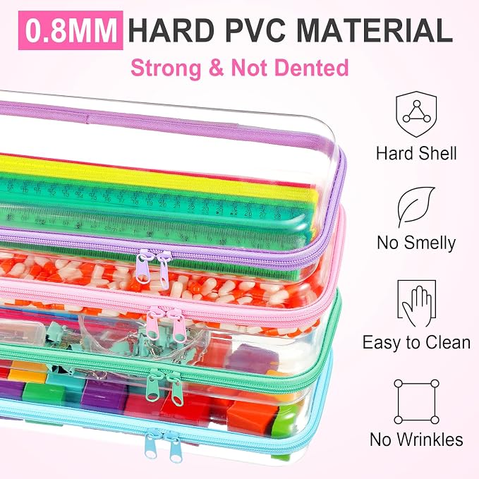 Hoolerry 4 Pcs Hard Clear Zipper Case Makeup Bags Plastic Zipper Pouch Transparent Storage Box Containers for Cosmetics, Snacks, Building Blocks, Puzzles(Clear,13.2 x 4.7 x 2.4 in,Pastel) - Image 5