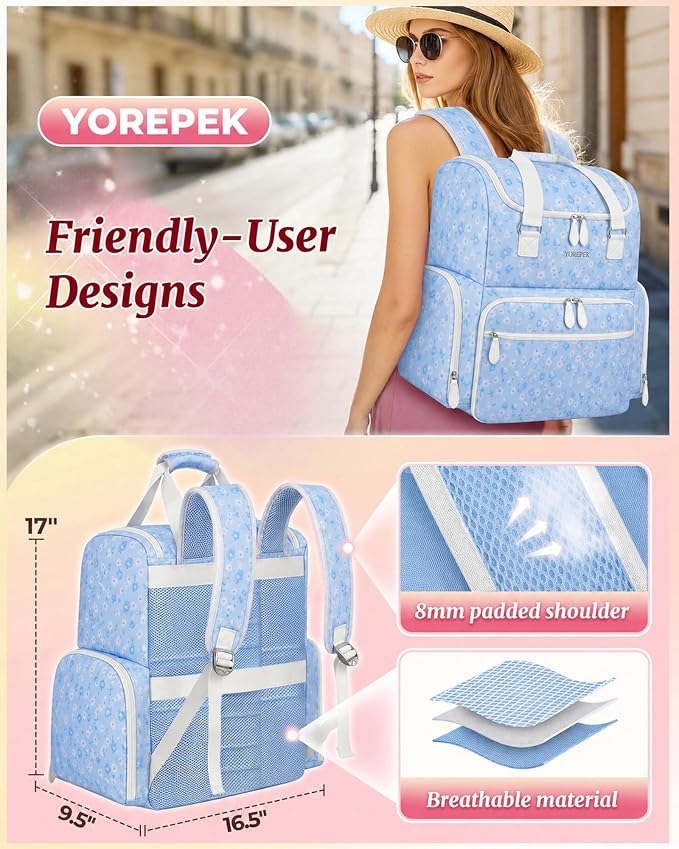 YOREPEK Nail Polish Backpack for Manicurist, Holds 96 to 100+ Bottles | Gel Nail Kit Bag for Manicurist Nail Polish, Blue Floral Backpack Nail Supplies Storage for Nail Art & Nail Tech, Sky Blossom - Image 6