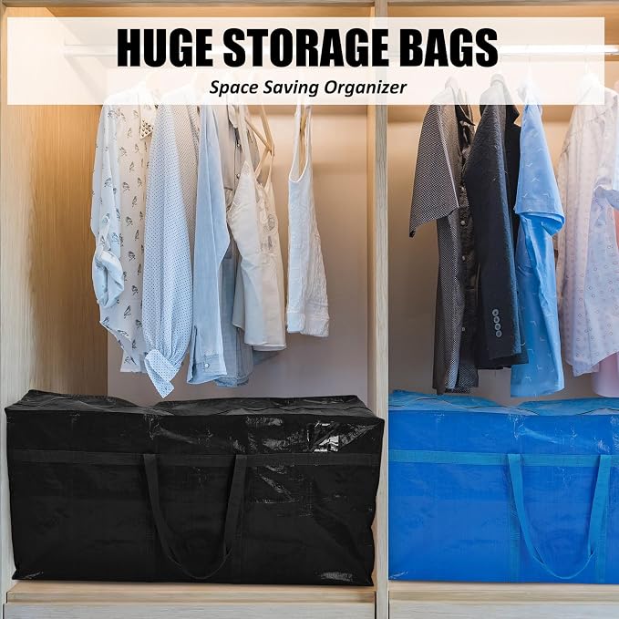 Windyun 4 Pack 98 Gallon Extra Large Moving Bags XXL Heavy Duty Storage Bag with Strong Zipper Handle Jumbo Big Tote Box Foldable for College Dorm Travel Clothes Duffle Blanket Pillow(Mixed Color) - Image 4