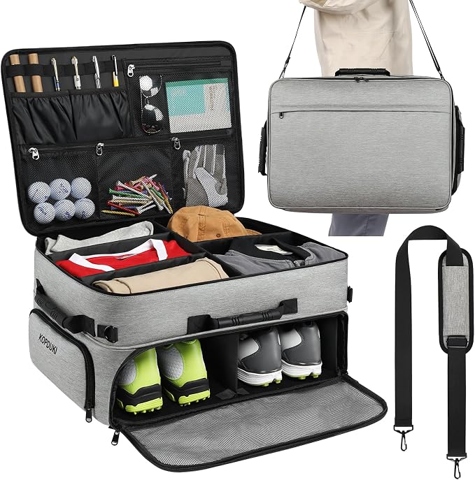 Extra Large Golf Trunk Organizer, Golf Gifts for Men Golfers, 20"x 14"x 10" 2 Layer Golf Trunk Organizer for Car, Water-resistant with Ventilated Compartment for 2 Pair Shoes and More Golf Accessories by Kopduki