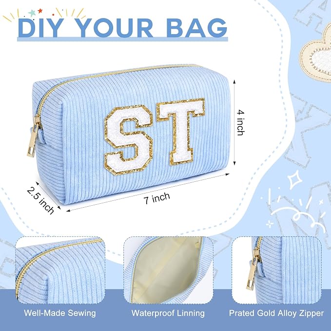 SOIDRAM 6PCS Bridesmaid Proposal Gifts Corduroy Blue makeup bag bulk for Wedding Party Favors Bachelorette party decorations Toiletry Organizer Bag Cosmetic Case Gift - Image 2