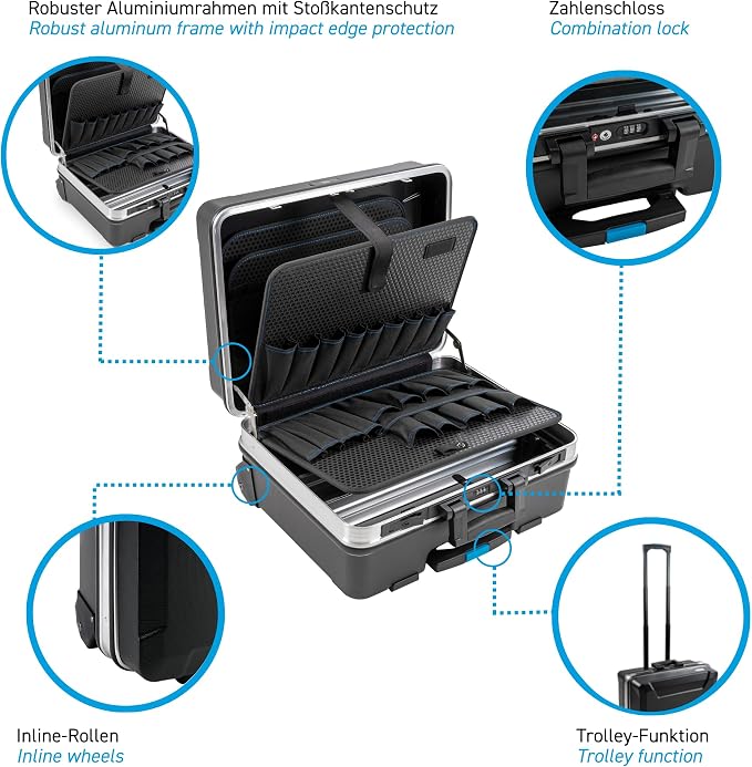 B&W International GO Portable Wheeled Rolling Tool Case Box with Pocket Boards, Black - Image 4