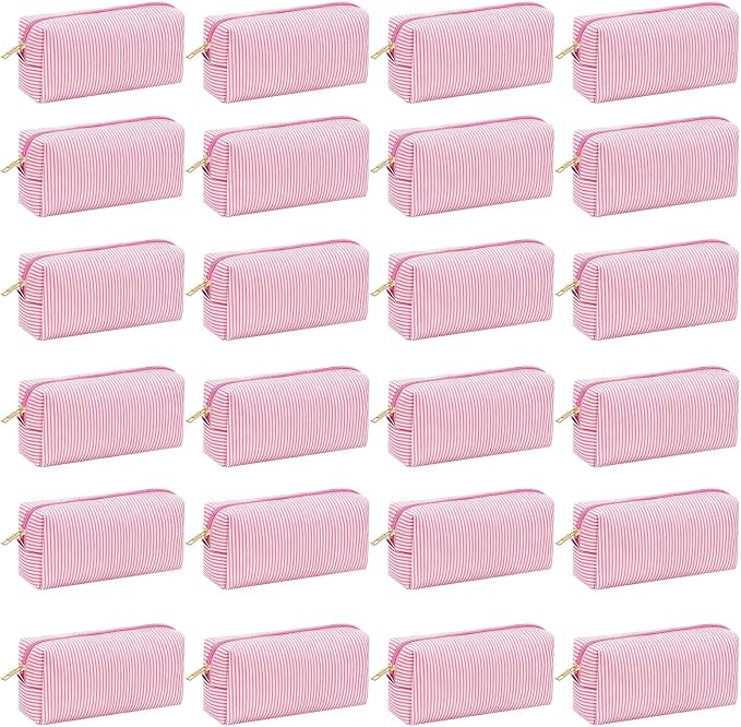 24 PACK Makeup Bags-Bulk Seersucker Cosmetic Bag for Women Bridesmaid Gifts Makeup Pouch for Wedding Party Favors Bachelorette Party Decorations Travel Toiletry Organizer Graduation Gifts(24, Pink) by Home