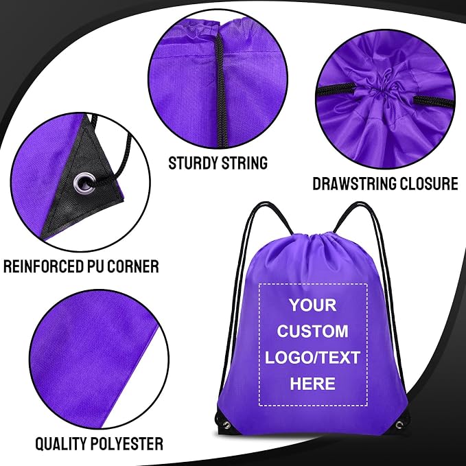 Grneric Custom Drawstring Bags Bulk 10/20/50/100/200 Pack, Promotional Items With Your Logo Personalized String Backpack for Gym, Sport, Travel, Purple - Image 2