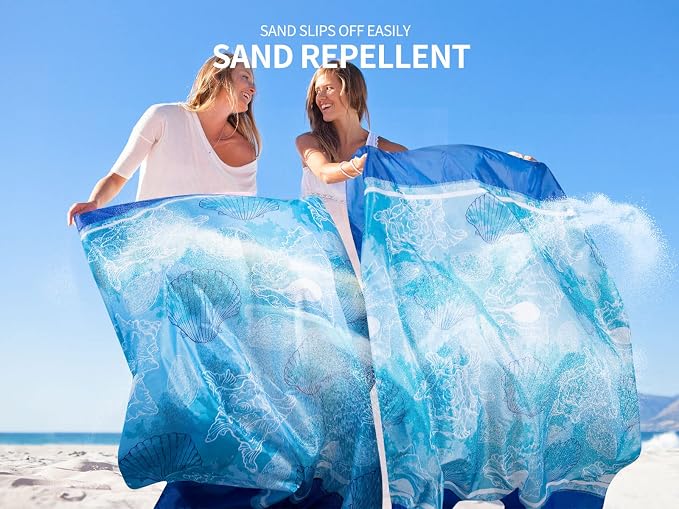 WIWIGO Beach Blanket Sandproof Extra Large Beach Mat Adults Waterproof Quick Drying Sand Free Mat Made by Premium Polyester with 4 Stakes & 4 Corner Pockets for Outdoor Travel Camping Hiking - Image 4