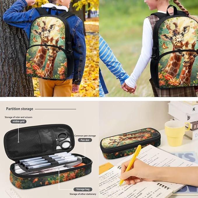 POLERO Cute Giraffe Backpacks for Girls Kids Backpack for School 4Pcs Bookbag Set with Lunch Box Pencil Case Water Bottle Holder - Image 4