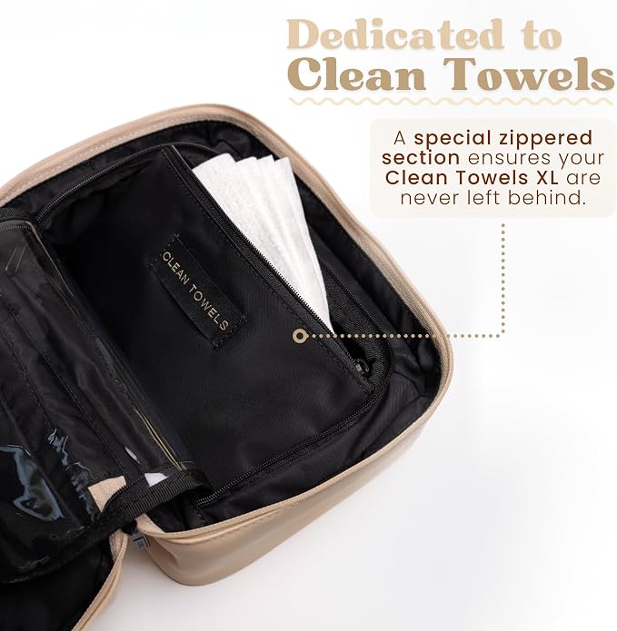 CLEAN SKIN CLUB Clean Towels XL Dedicated Travel Cosmetic Makeup Bag, Portable Large Capacity Beauty Toiletry Water Resistant Organizer Case with Dividers, Zipped Compartments - Image 2