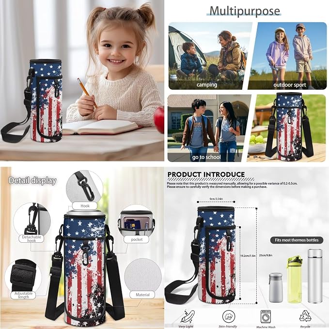 American Flag Backpack for Boys 4 Pack School Bag Rucksack with Reusable Lunch Bag Water Bottle Carrier Bag Pencil Case Set - Image 7