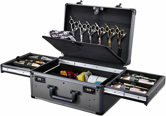 Yueieoun Barber Case with Clippers Sliding Tray, Profesional Barbers Briefcase Tool Case, Travel Barber Cases for Clippers and Supplies, Hair Scissors Trimmer Organizer, Salon Grooming Hard Suitcase by Yueieoun