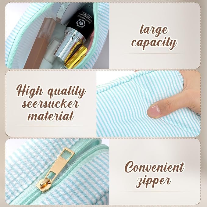 Sanwuta 10 Pcs Seersucker Cosmetic Bag Seersucker Makeup Bag Women Stripe Large Travel Toiletry Organizer Preppy Storage Pouch for Embroidery Wedding Bridesmaid Bride Mom (Mint Green) - Image 3
