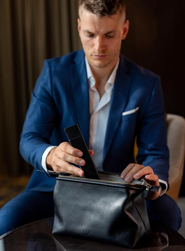 NV Holders Premium Genuine Leather Toiletry Bag for Men - The Ultimate Travel Dopp Kit and Hygiene Organizer, Perfect Men's Toiletry Travel Bag (Black) - Image 4