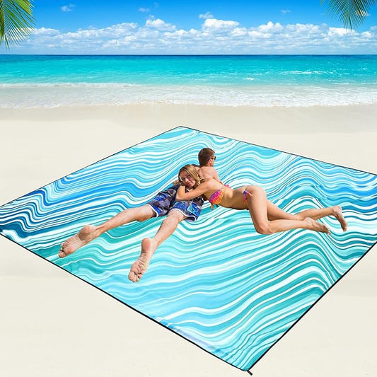 WIWIGO Beach Blanket Waterproof Sandproof Beach Mat 79" X 83"/10'x9'for 2-8 Adults Quick Drying Outdoor Picnic Mat Beach Accessories for Travel, Camping, Hiking by WIWIGO