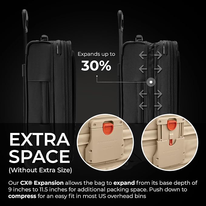 Briggs & Riley Essential 22" 2-Wheel Expandable Carry On - Luggage for Travel, Suitcases with Wheels, Softside Rolling Bag for Men & Women, Self-Repairing Zipper - Baseline Collection, Black - Image 3