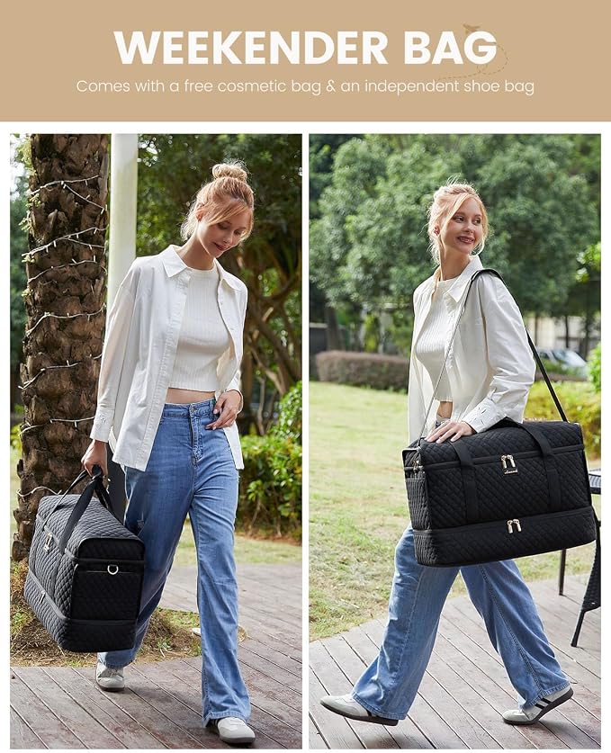 LOVEVOOK Travel Duffle Bag - Weekender & Overnight Bag with Toiletry & Wet Pocket, Carry-On Size, 3pc Set - Image 3