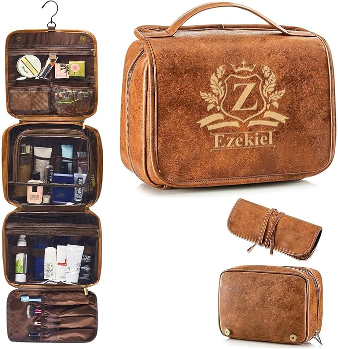 3-in-1 Personalized Toiletry Bag For Men, Waterproof PU Leather Travel Dopp Kit, Large Hanging Travel Organizer Bag, Gifts for Dad, Hubby, Boyfriend, Bridegroom, Groomsmen, Father's Day (Style 3) by BLEGGEITProfessionalHandmadeStudio