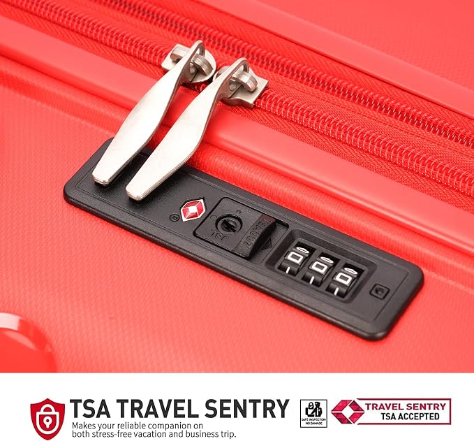 GinzaTravel PP material 3-piece expandable luggage sets with Spinner Wheels， Suitcase with TSA Lock，Large Luggage for Family Travel carry on 20/24/28，Red color - Image 4