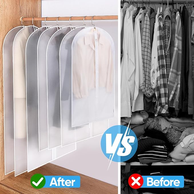 BALEINE 40'' Translucent Garment Bags, 12 Packs PEVA Dress Bag for Closet Clothes Dresses Suit Coats Storage (White, 12PK) - Image 6