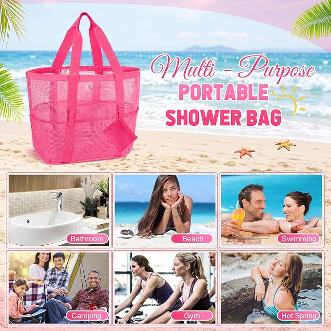 Hillban Large Mesh Beach Bag Bulk for Women Waterproof Sandproof Pool Tote Bag with 8 Pocket Small Zipper Pouch with Ring - Image 2