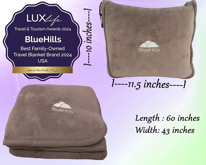 BlueHills Premium Soft Travel Blanket Pillow 2 in 1 Airplane Flight Taupe | Must Have Airplane Essentials, Luggage Belt & Carabiner, Matching Soft Case, 2 in 1 Travel Blanket Pillow Combo, Travel Gift - Image 5