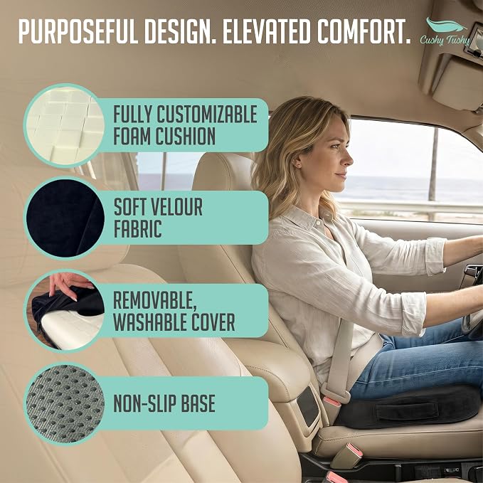 Cushy Tushy Premium Seat Cushion with Moveable Holes, Customizable Foam – Relief for Lower Back, Sciatic, & Tailbone Pain – Perfect for Driving, Home & Office – Black Fabric Cover - Image 4