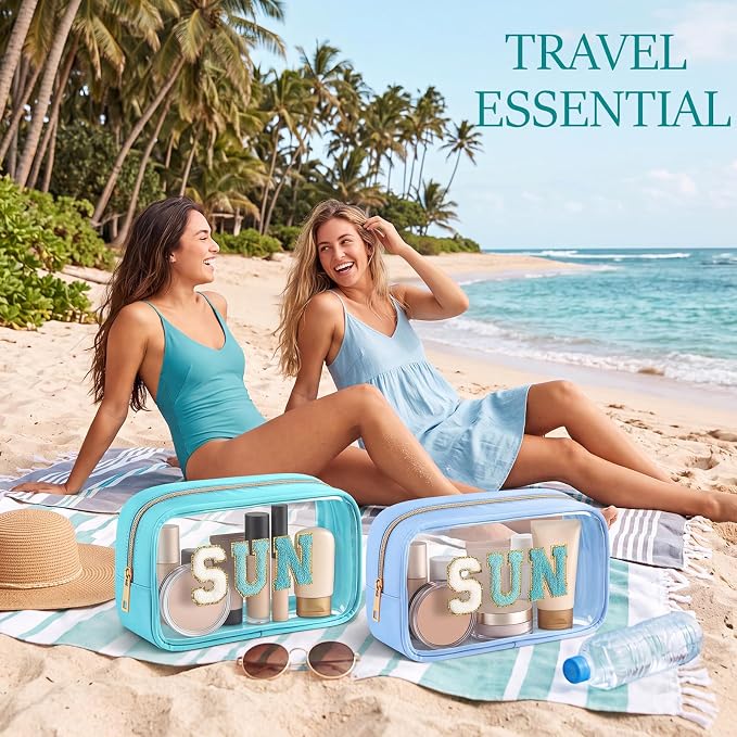Kacctyen 10 Pcs Sun Clear Makeup Bags with Zipper in 5 Assorted Colors, Chenille Letter Sunscreen Bags Bulk, Clear Waterproof Cosmetic Bag for Women Beach Pool Trip & Summer Birthday Party Favors - Image 5
