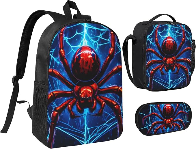 Halloween Kids School Backpack Set with Lunch Bag & Pencil Case 17 Inch Large Capacity School Bag Bookbag for Boys Girls by thmnj