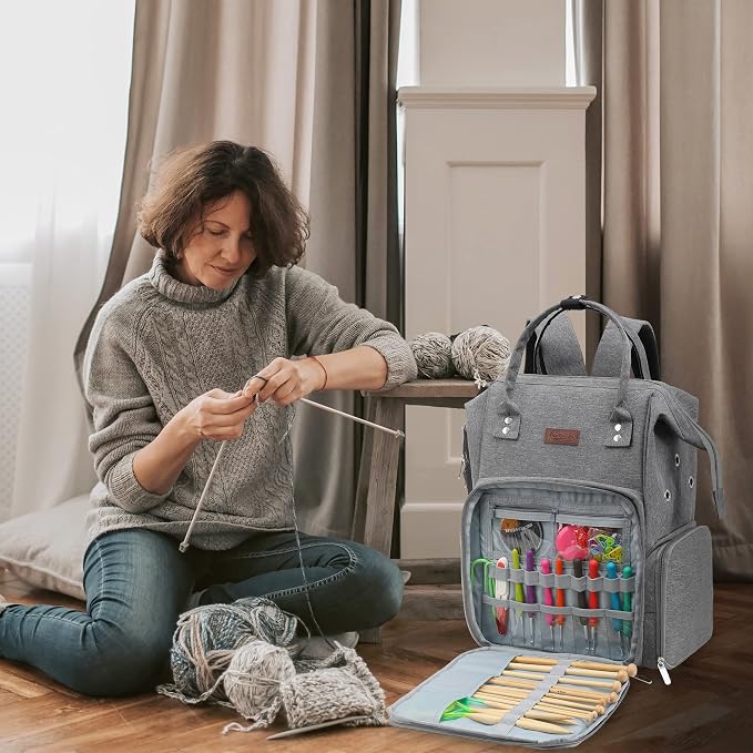 crochet bag,knitting bagBackpack and Tote Bag Storage Bag ，Large capacityYarn Storage Organizer Travel Crochet Bag Women Carrying Crochet Accessories Knitting Needles Crochet - Image 7