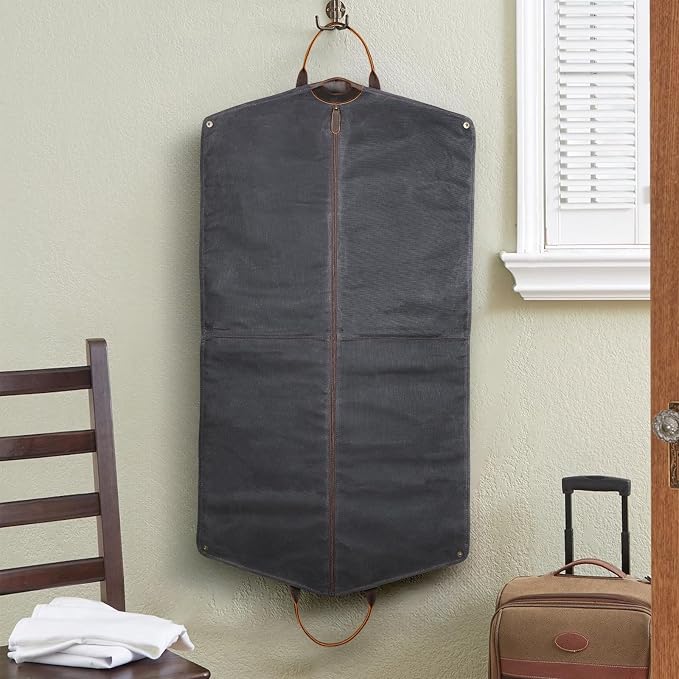 Polare 43” Waxed Canvas Full Grain Leather Trim Garment Bag for Travel, Large Carry on Business Suitcase Cover with YKK Zipper, Waterproof Hanging Suit Garment Cover with Handles,1 pack - Image 3