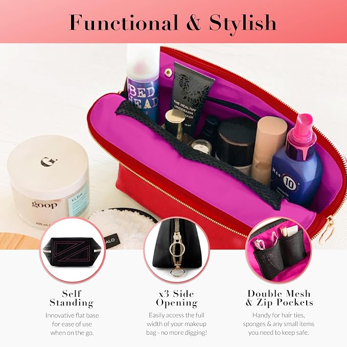 KUSSHI Washable Travel Makeup & Cosmetic Bag - Brush Organizer Sold Separately (Vacationer, Candy Apple Red/Pink) - Image 3