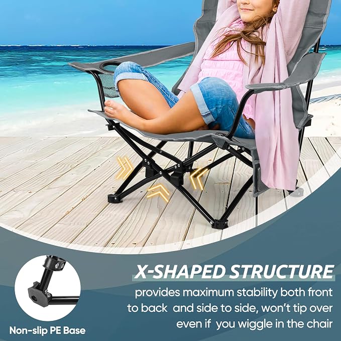HaSteeL Folding Beach Chair Set of 2, Foldable Grey Camping Chairs for Outside, Low Beach Chair Portable for Adults Fishing, Picnic, Outdoor BBQ, Travel, Sports, Cup Holder & Storage Bag - Image 5