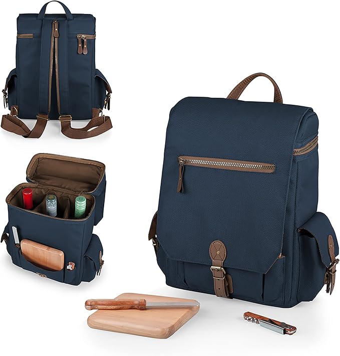 LEGACY - a Picnic Time brand Moreno 3-Bottle Wine & Cheese Tote, Padded Wine Carry Tote Bag with Handle and Adjustable Shoulder Strap, (Navy Blue) - Image 5