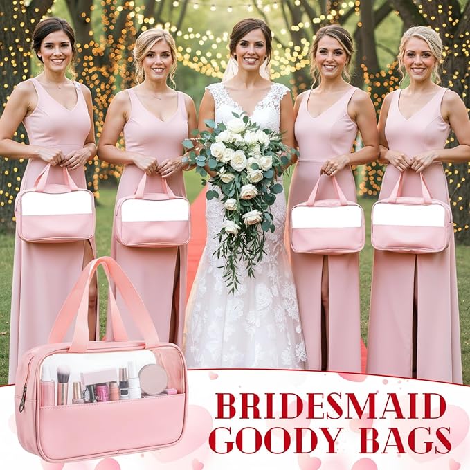 Buryeah 12 Pcs Translucent Make up Bag Toiletry Organizer for Women Men Waterproof Portable Cosmetic Travel Bag with Hanging Handles Travel Storage Carry Pouch Gifts for Bridesmaid (Pink) - Image 4