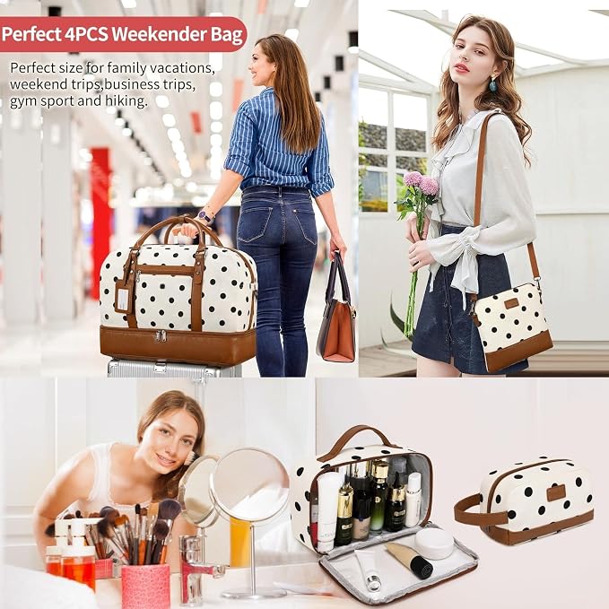 Wogarl 4PCS Weekender Bags for Women Large Overnight Weekend Travel Duffel Carry on Shoulder with Shoe Compartment Canvas Toiletry Bag for Travel Business Gym - Image 2