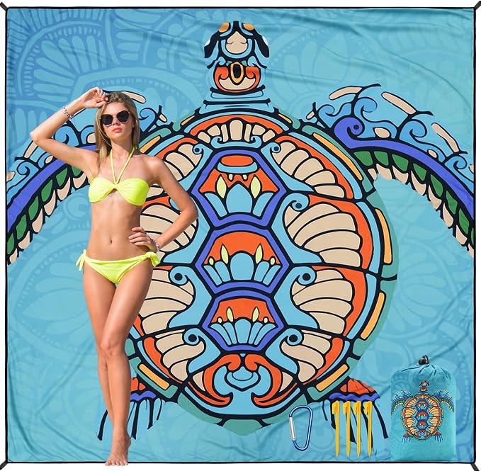 HIHOHO Beach Blanket Waterproof Sandproof Beach Mat 79”x 83” for 1-8 Adults Quick Drying Durable Outdoor Picnic Mat for Beach Festival Travel Camping Hiking (Mandarin Seaturtle, 79"×83"(4 Person)) by HIHOHO