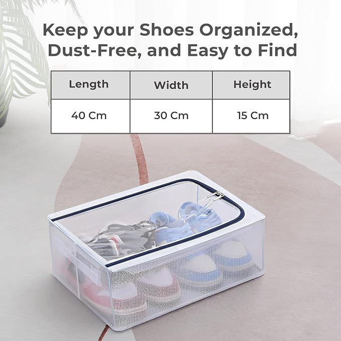 HomeEssentials Clear Foldable Shoe Bag - Shoe Box Organizer | Transparent Shoe Rack | Dustproof Shoe Cover | Space-Saving Sneaker Box | Foldable & Easy to Clean | Storage Organizer, White, S, Box - Image 2