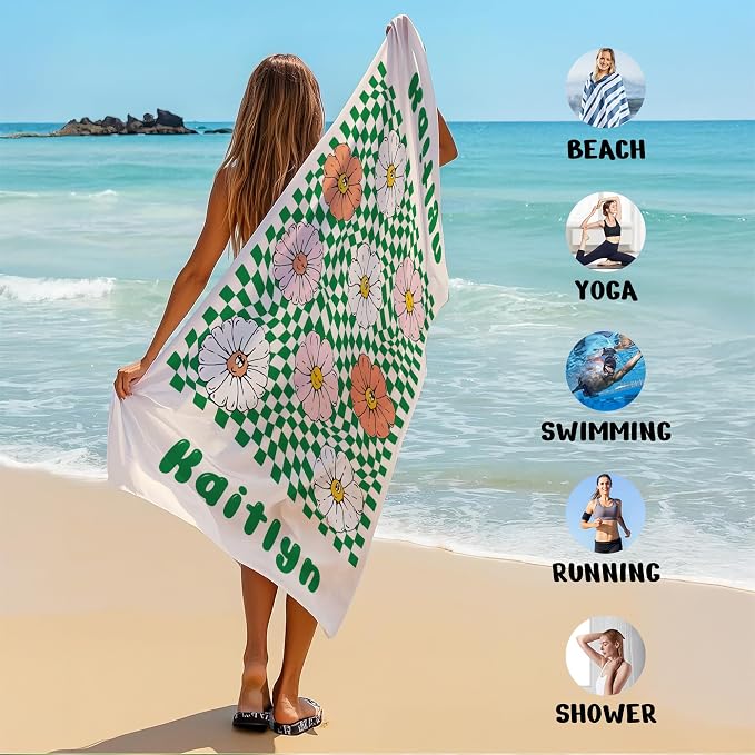 JML Personalized Beach Towel with Name, Custom Flower Beach Towel, Customized Microfiber Pool Towel, Quick Dry & Absorbent Swim Towel for Adult,Mother's Day, Birthday, Summer Holiday,Vacation - Image 6