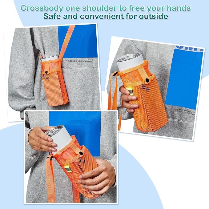Tessco for you Water Bottle Sling Holder with Adjustable Shoulder Strap Water Bottle Mesh Carrier Bag Sleeve Pouch Holder for Walking Sports - Image 6