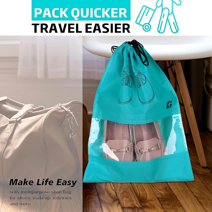 Kuber Industries Pack of 12 Shoe Bags | Shoe Bags for Travel | Non-Woven Shoe Storage Bags | Storage Organizers Set | Shoe Cover with Transparent Window | Shoe Dori Cover | Green - Image 6