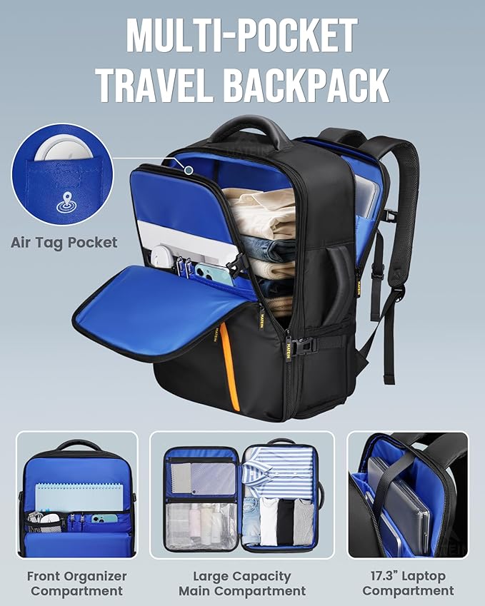 MATEIN Personal Item Travel Backpack 18x14x8 for Spirit Airlines, Black | Shoe Compartment Detachable, Expandable, Underseat Backpack, Fit 17" Laptop, Airplane Approved, Carry on Bag Luggage, Mochila - Image 3