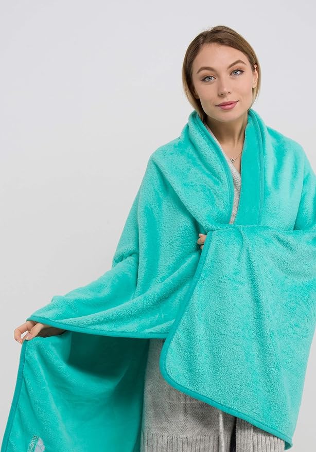 BlueHills Premium Soft Travel Blanket Pillow Warm Comfort Throw, Teal Green | 2 in 1 Travel Blanket Pillow, Soft Bag Pillowcase, Hand Luggage Belt & Backpack Clip, Flight Essentials, Gift for Traveler - Image 4