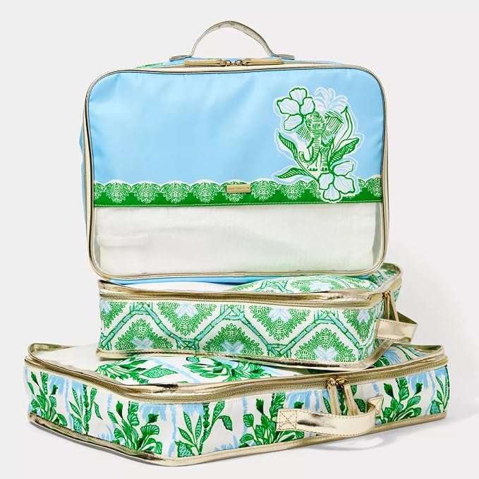 Lilly Pulitzer Packing Cubes Set of 3, Swayin in the Breeze | Resort Ready Polyester & Mesh Suitcase Luggage Organizers in 3 Sizes with Metallic Leatherette Trim & Handles for Travel - Image 2