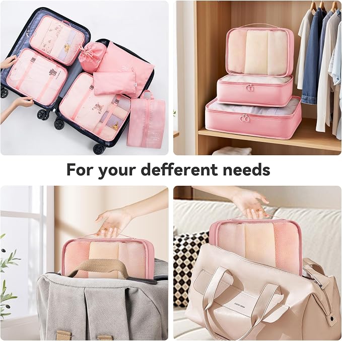 AnyZip Luggage Sets 10 Piece Hardshell Suitcase Set PC ABS Lightweight Travel Suitcases with 4 Double Spinner Wheels TSA Lock 20 24 28 Inch with 7 Storage Bags Pink - Image 6