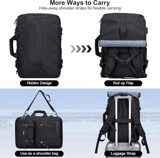 PIJUSHI 3-In-1 Travel Backpack for Women with 16" Padded Laptop Compartment | Convertible Carry On Luggage/Duffel/Shoulder with 180° Open, USB Port, Dry/Wet Pocket for Airport, Daily - Image 5